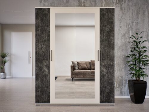 4 nyílóajtós gardróbszekrény tükörrel, akasztós és felső polcos, 160 cm széles