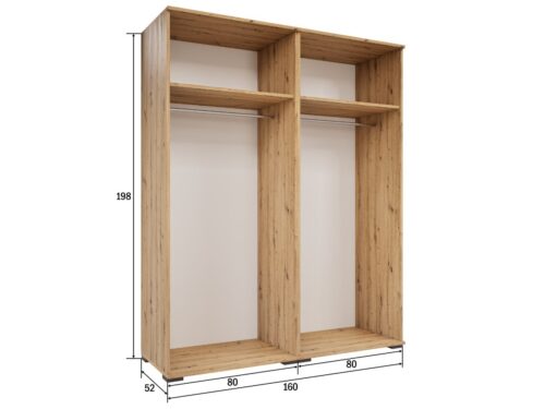 160 cm széles 4 nyílóajtós tükrös gardróbszekrény belső