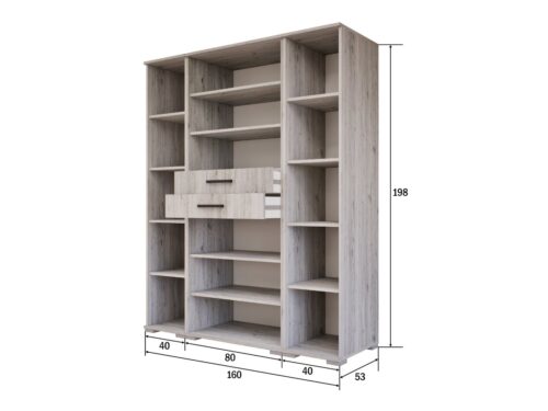 160 cm széles 6 ajtós 2 külső fiókos gardrób belső