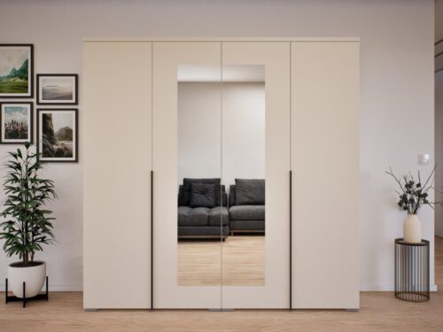 4 nyílóajtós gardrób tükörrel, akasztós egy felső polccal, több színben, 200 cm széles