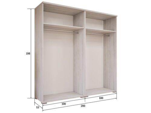 4 nyílóajtós, tükrös gardrób akasztós, felül egy polcos belső