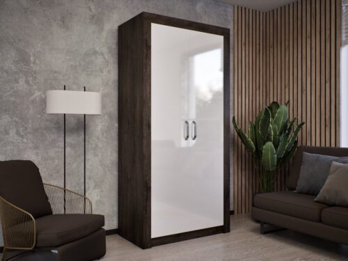 két nyílóajtós gardróbszekrény akasztó és felül polcos, több színben, 96 cm széles