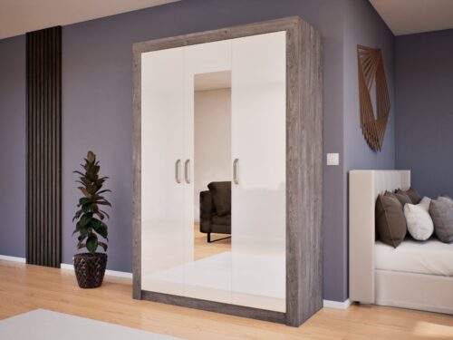 3 nyílóajtós tükrös gardrób, belül akasztós és polcos résszel, több színben, 136 cm széles