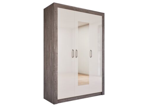 Fáraó bútorcsalád 3 ajtós szerkénye, 136 cm széles, tükrös, 2 ajtó mögött akasztós és 1 ajtó mögött polcos