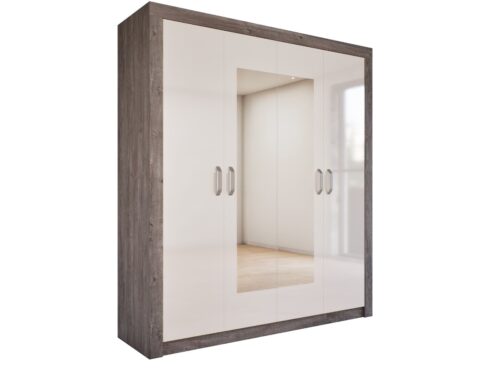 Fáraó bútorcsalád 4 ajtós tükrös szekrénye, ami 176 cm széles, 2 ajtó mögött akasztós és 2 ajtó mögött polcos