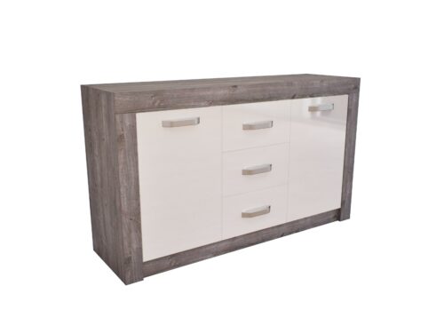 Fáraó bútorcsalád 136 cm széles komódja, 2 oldalán ajtó, középen 3 fiók