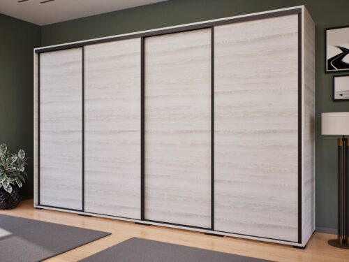 4 tolóajtós gardrób polcokkal, akasztós részekkel, konténerrel több színben 318 cm széles