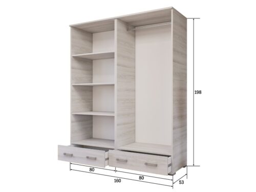 160 cm széles nyílóajtós szekrény belső