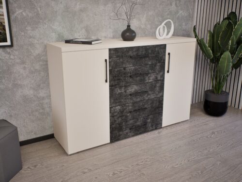 160 cm széles kombinált komód 2 ajtós és középen 5 fiókos, 103 cm magas és 44 cm széles