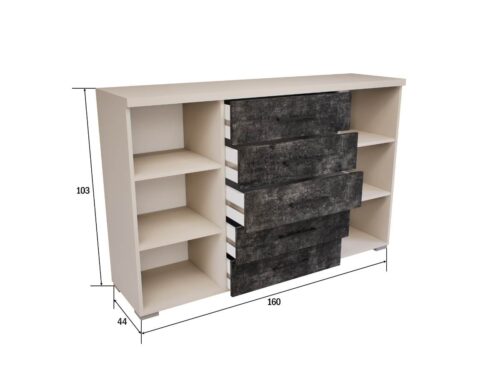 160 cm széles kombinált komód méretezve