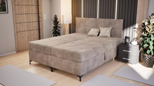boxspring franciaágy, kárpitozott és kétoldalt nyíló ágyneműtartós, 166 és 186 cm széles és 62 cm magas