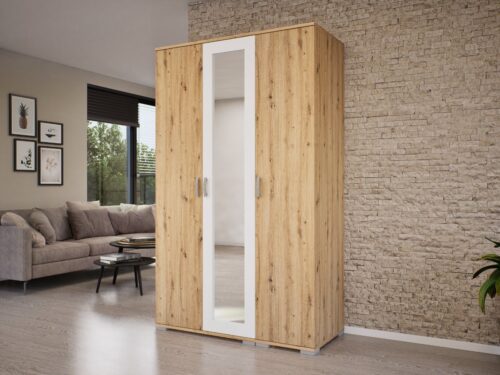 három nyílóajtós gardrób akasztós és polcos résszel, több színben, 120 cm széles