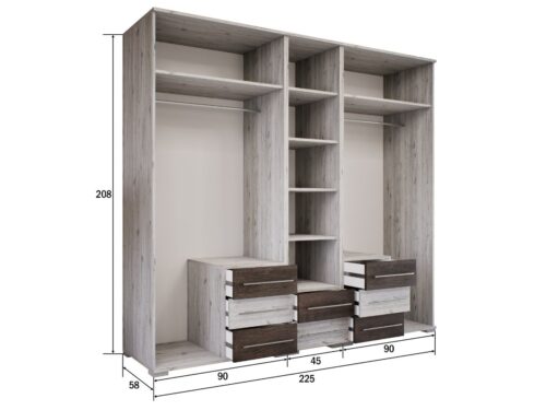 5 nyílóajtós 8 f külső fiókos gardrób belső