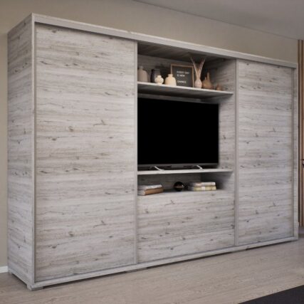 Tévés polccal kombinált tolóajtós gardróbszekrény