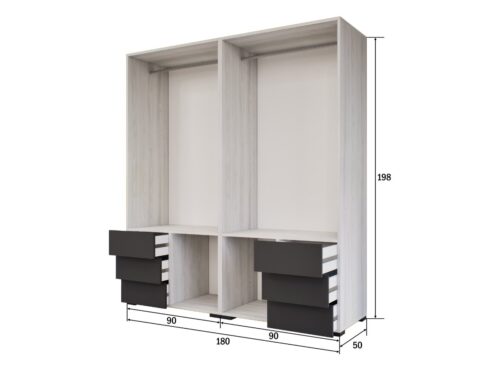 4 ajtós, 6 külső fiókos akasztós szekrény belső