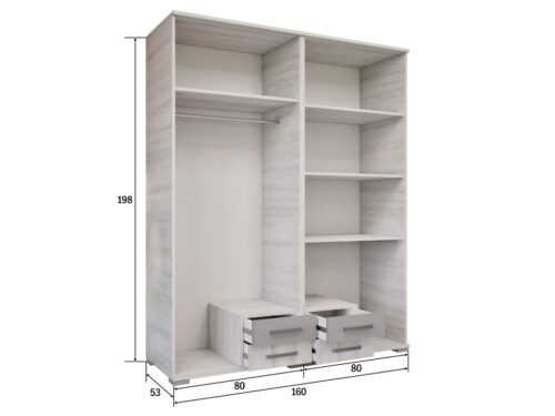 4 nyílóajtós 4 fiókos tükrös szekrény belső