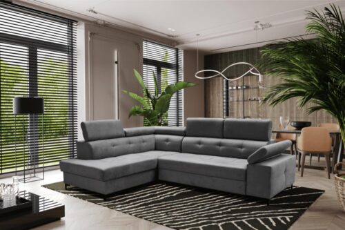 sarokülő kanapé hullám rugós és ágyneműtartós, állítható fejtámlás és karfás, jobbbos és balos kivitelben