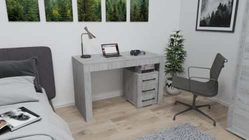 120 cm széles íróasztal 3 fiókos konténerrel, a konténer felett nyitott résszel