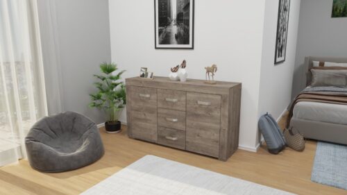 136 cm széles kombinált komód 2 ajtóval és középen 3 fiókkal, 80 cm magas és 41 cm mély