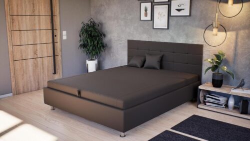 ákárpitozott, ágyneműtartós franciaágy 153 és 173 és 193 cm széles, és 55 cm magas