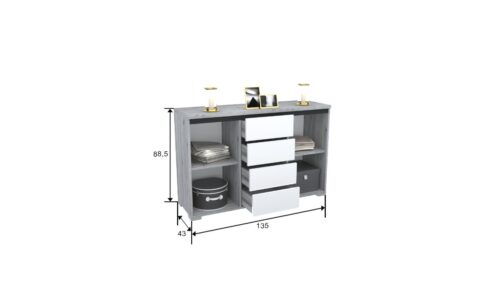 135 cm kombinált komód méretezve