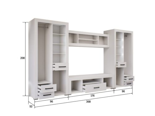 Héra 368 cm széles szekrénysor méretezve