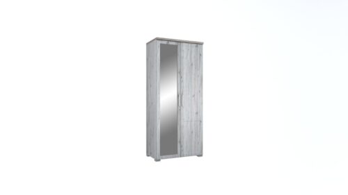 Luigi bútorcsalád kétajtós tükrös szekrénye ami akasztós és felül 1 db polcos, egyik ajtaján van tükör, 90 cm széles