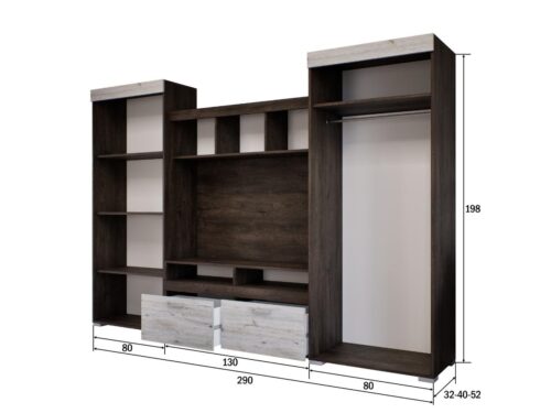 Mateus 290 cm széles szekrénysor méretezve
