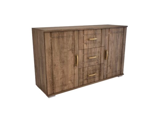 Pier bútorcsalád komódja, két oldalán ajtós és középen 3 db foókos, 135 cm széles