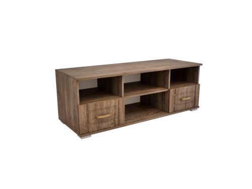 145 cm széles tv állvány bal és jobb oldalán 2 fiókkal, a fiókok felett és középen nyitott részekkel