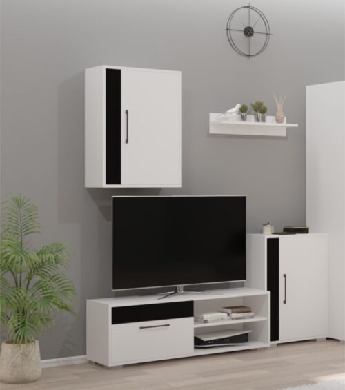 Luna nappali 185 cm széles, polcos és nyitott polcos részekkel és tv állvánnyal